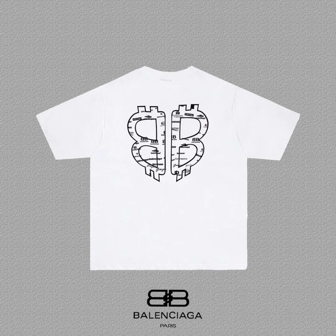 P80✨🔥 BALENCIAGA Paris lettering printed short-sleeved T-shirt, custom-woven and dyed 280g combed cotton heavyweight fabric, zero color difference in thread, perfect details, different from the current version on the market, welcome to compare, Same Style for men and women, must-sell in the picture above Color: White Black Size: 1 2 3 4